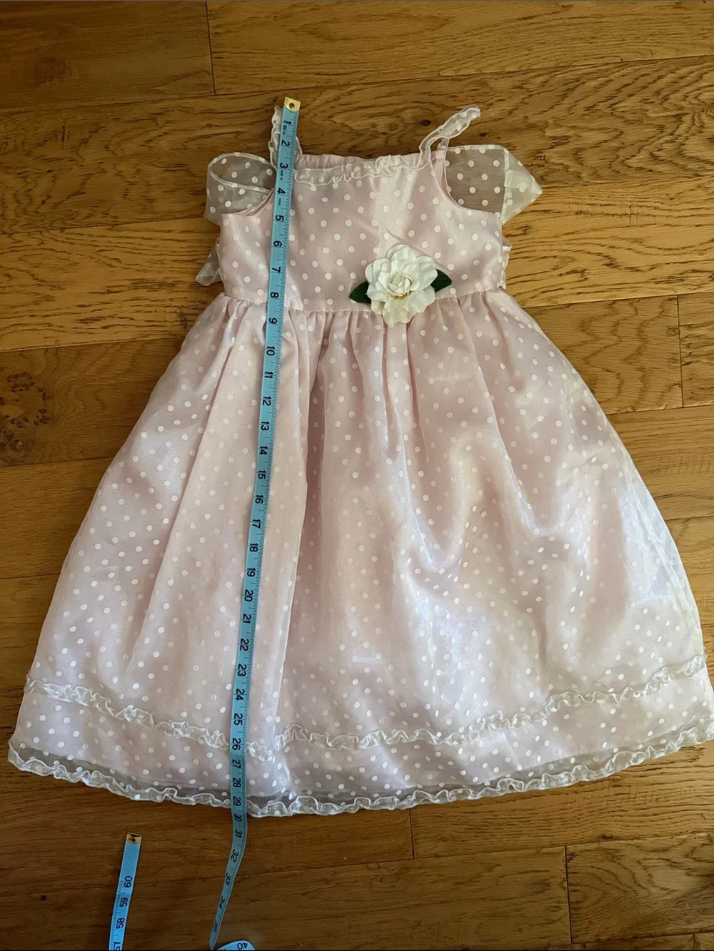 4T - MARMELLATA -Vintage 80s Girls Pink Polka Dot Organza Party Dress Floral Bow